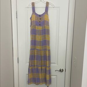 Urban Outfitters Plaid Cotton Blend Cottage Core Dress Rough Spun Texture Spring